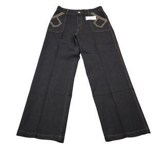 Yong de xin Pants Women 29 Black Micro Stripe Baggy Straight Leg High Rise Jeans